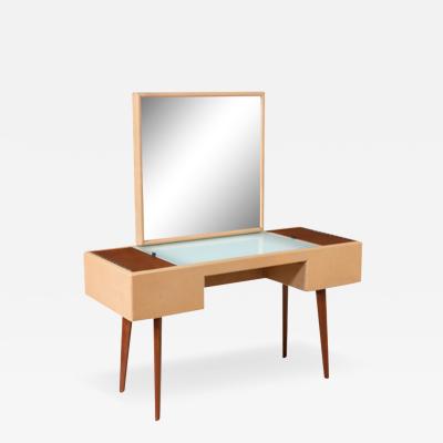 George Nelson Leather Walnut Illuminated Vanity with Mirror Ottoman for Herman Miller