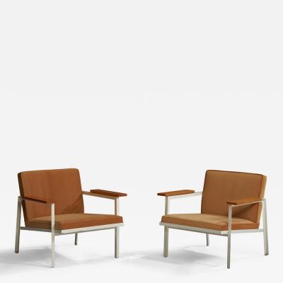 George Nelson Lounge Chairs with Wood Steel and Velvet USA 1950s