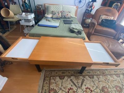 George Nelson MID CENTURY GEORGE NELSON EXPANDING COFFEE TABLE WITH SERVING TRAYS