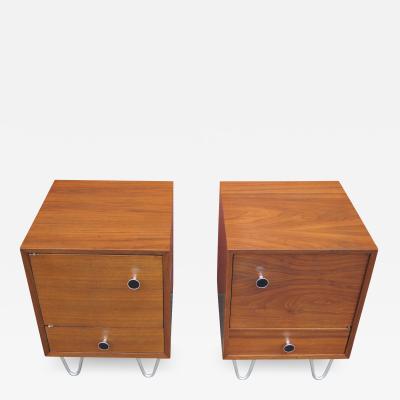 George Nelson Pair of Walnut Nightstands with Hairpin Legs in the Style of George Nelson
