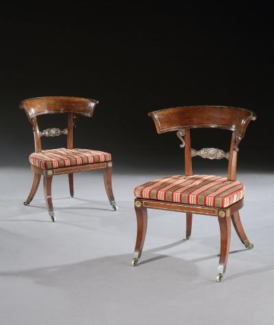 George Oakley Rare Pair of Regency Rosewood Klismos Library Chairs