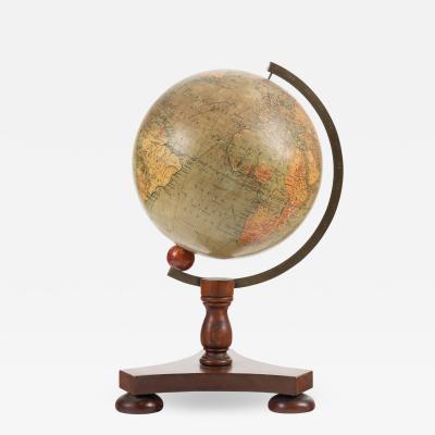 George Philip Son English terrestrial globe on original brass and mahogany stand