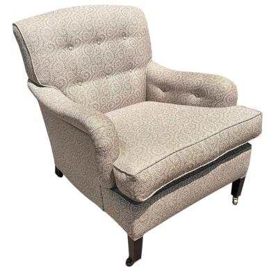 George Smith George Smith White Linen Upholstered Roll Arm Club Chair 1 of 2
