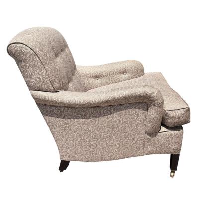 George Smith George Smith White Linen Upholstered Roll Arm Club Chair 1 of 2