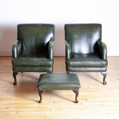George Smith Pair of George Smith Style Leather Armchairs
