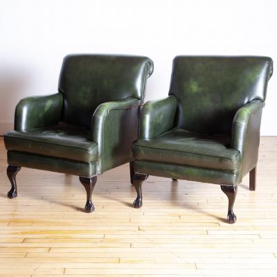 George Smith Pair of George Smith Style Leather Armchairs
