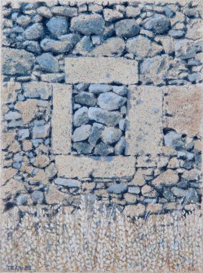 George Tzannes Ancient Rock Wall with Stone filled Window Figurative Painting of Greek Wall