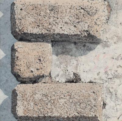 George Tzannes Corner Stone at Chora Castle Figurative Painting with Architectural Detail