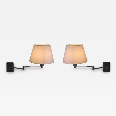 George W Hansen Pair of George Hansen Swing Arm Wall Lights in Polished Nickel Plate for Hinson