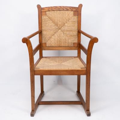 George Walton Pair of Arts Crafts Oak Elbow Chairs in the Manner of George Walton