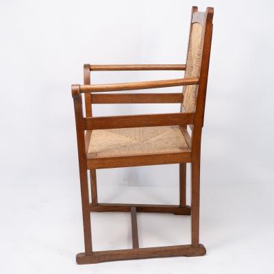 George Walton Pair of Arts Crafts Oak Elbow Chairs in the Manner of George Walton