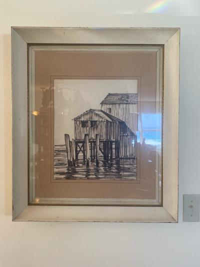 George Wharton Edwards MID CENTURY HOUSE ON OCEAN CHARCOAL DRAWING IN THE MANNER OF WHARTON ESHERICK