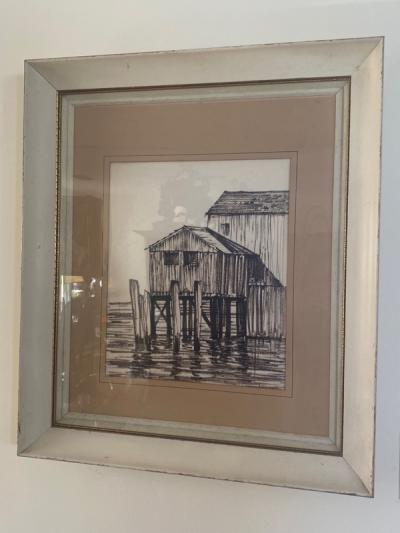 George Wharton Edwards MID CENTURY HOUSE ON OCEAN CHARCOAL DRAWING IN THE MANNER OF WHARTON ESHERICK