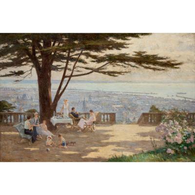Georges Binet 20th century Impressionist style painting of Le Havre by Binet