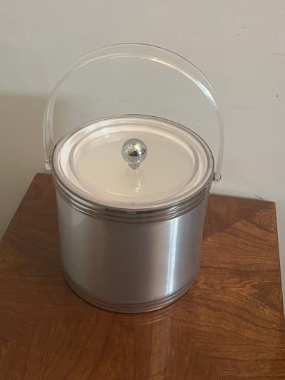 Georges Briard BRUSHED BANDED CHROME AND LUCITE ICE BUCKET BY GEORGES BRIARD
