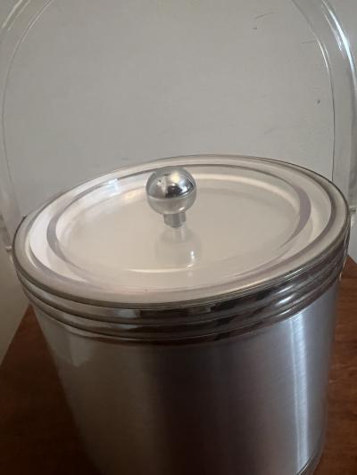 Georges Briard BRUSHED BANDED CHROME AND LUCITE ICE BUCKET BY GEORGES BRIARD