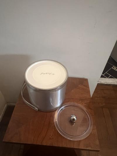 Georges Briard BRUSHED BANDED CHROME AND LUCITE ICE BUCKET BY GEORGES BRIARD