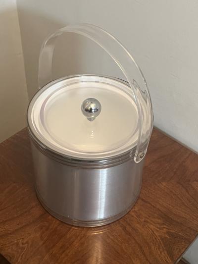 Georges Briard BRUSHED BANDED CHROME AND LUCITE ICE BUCKET BY GEORGES BRIARD