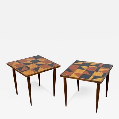 Georges Briard Pair of Mid Century Modern Georges Briard Stacking End Tables in Walnut Glass