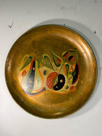 Georges Briard SIGNED GEORGES BRIARD PAIR OF HAND PAINTED CHARGERS FRUIT SHIP