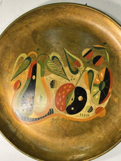 Georges Briard SIGNED GEORGES BRIARD PAIR OF HAND PAINTED CHARGERS FRUIT SHIP