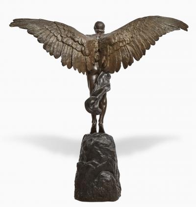 Georges Colin Icarus Muscular Man Nude Bronze with Wings Signed G Colin and stamped 5888