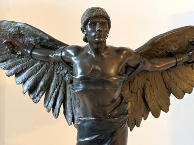 Georges Colin Icarus Muscular Man Nude Bronze with Wings Signed G Colin and stamped 5888