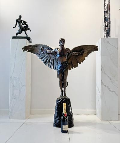 Georges Colin Icarus Muscular Man Nude Bronze with Wings Signed G Colin and stamped 5888