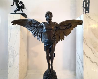 Georges Colin Icarus Muscular Man Nude Bronze with Wings Signed G Colin and stamped 5888