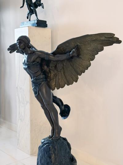 Georges Colin Icarus Muscular Man Nude Bronze with Wings Signed G Colin and stamped 5888