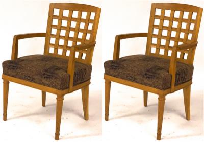 Georges Deveche Georges Deveche pair of refined carved oak pair of chairs