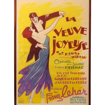Georges Dola Art Deco La Veuve Joyeuse 1936 Original French Operetta Poster by Georges Dola