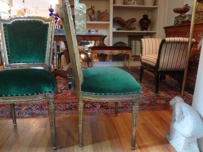 Georges Jacob Pair of 19th Century French Louis XVI Style Giltwood Chairs