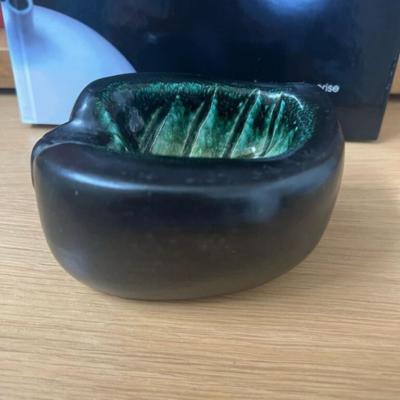 Georges Jouve GEORGES JOUVE FRENCH LEAF FORM WITH BLUE YELLOW AND GREEN INTERIOR