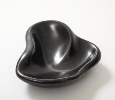 Georges Jouve Georges Jouve Period French Biomorphic Black Glazed Ceramic Dish France 1950