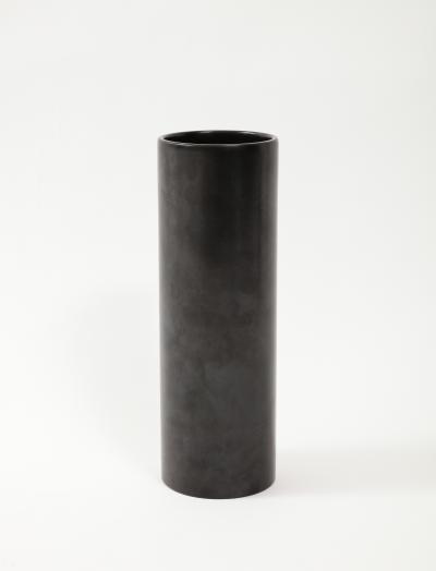 Georges Jouve Large Georges Jouve Style Black Matte Cylinder Vase France c 1950s