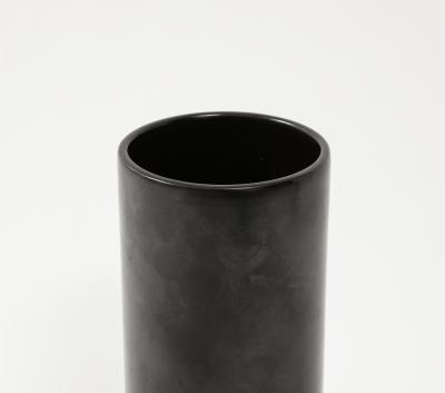 Georges Jouve Large Georges Jouve Style Black Matte Cylinder Vase France c 1950s
