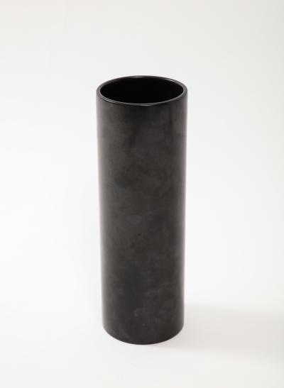 Georges Jouve Large Georges Jouve Style Black Matte Cylinder Vase France c 1950s