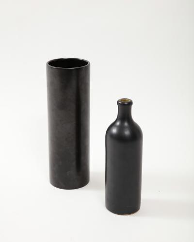 Georges Jouve Large Georges Jouve Style Black Matte Cylinder Vase France c 1950s