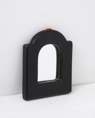 Georges Jouve Small Black Ceramic Mirror France c 1950