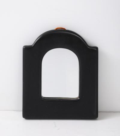 Georges Jouve Small Black Ceramic Mirror France c 1950
