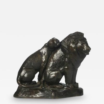 Georges Lucien Guyot A Couple of Seated Lion and Lioness ca 1935