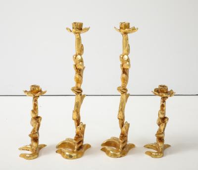 Georges Mathias Georges Mathias For Fondica Gilded Bronze Candle Holders Set Of 4
