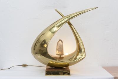 Georges Mathias Important Bronze Rock Crystal Sculpture lamp by Georges Mathias