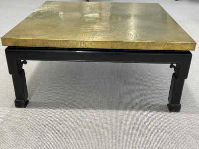 Georges Mathias Mid Century Georges Mathias Coffee Table Signed Etched Brass Belgium 1970s