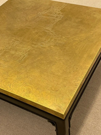 Georges Mathias Mid Century Georges Mathias Coffee Table Signed Etched Brass Belgium 1970s