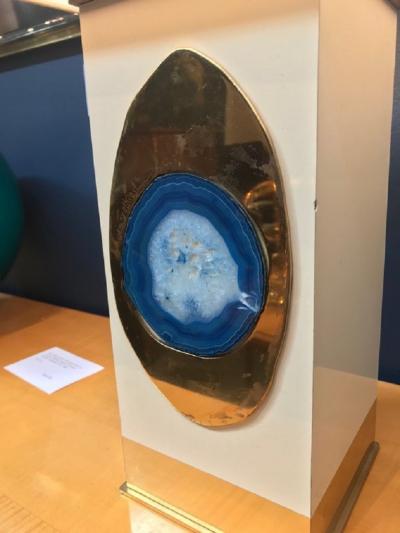 Georges Mathias Rare lamp in brass with geode inset by Georges Mathias