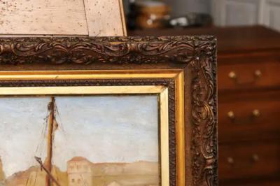 Georges Muller Port de Marseilles Oil on Isorel Panel Seascape Painting Signed Georges Muller