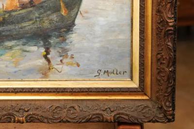 Georges Muller Port de Marseilles Oil on Isorel Panel Seascape Painting Signed Georges Muller