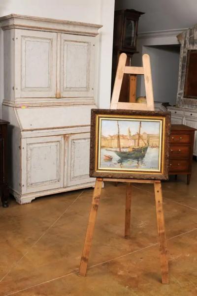 Georges Muller Port de Marseilles Oil on Isorel Panel Seascape Painting Signed Georges Muller
